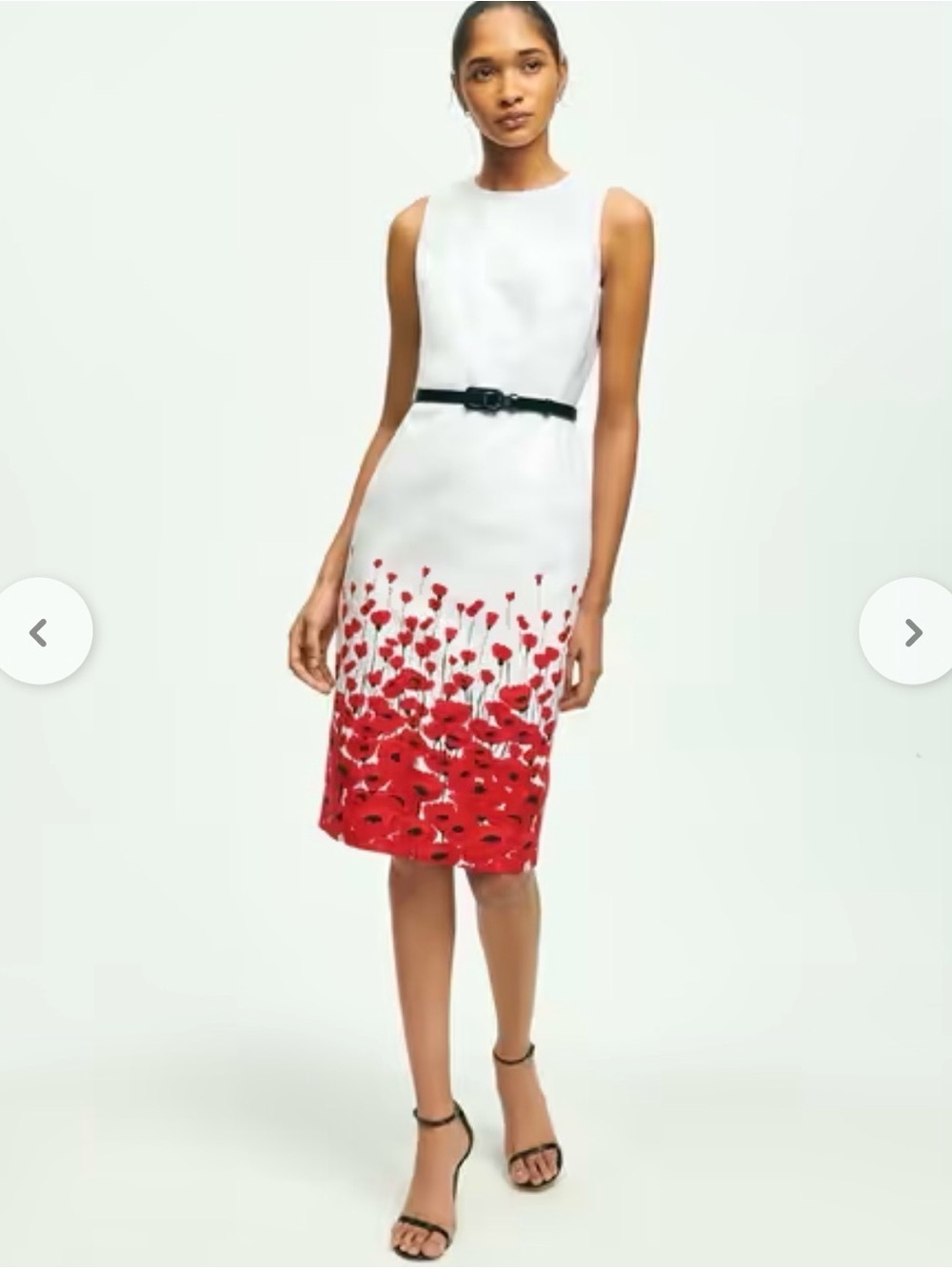 Brooks Brothers White Midi Dress with Red Floral Hem